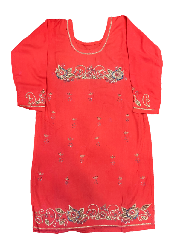 Dark Coral Red Suit With Zari Work